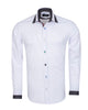 White Plain Panel Shirt with Dot Print Collar & Cuffs