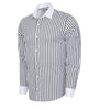 Makrom Double Cuff Shirt - Black Stripe Contrast Collar, Stylish & Comfortable
