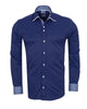 Dark Blue Plain Panel Shirt with Floral Insert & collar tip design
