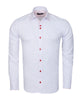 White Plain Panel Shirt with Red Dot Print Collar & Cuffs