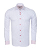 White Plain Panel Shirt with Red Dot Print Collar & Cuffs