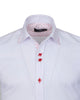 White Plain Panel Shirt with Red Dot Print Collar & Cuffs