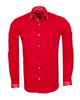 Red Plain Panel Shirt with Dot Print Collar & Cuffs Stitching Design