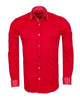 Red Plain Panel Shirt with Dot Print Collar & Cuffs Stitching Design