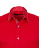 Red Plain Panel Shirt with Dot Print Collar & Cuffs Stitching Design