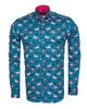 Green Flamingo Print Men's Shirt with Matching Handkerchief
