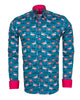 Green Flamingo Print Men's Shirt with Matching Handkerchief
