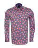 Dark Blue Rose Print Satin Cotton Shirt with Matching Handkerchief