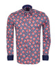 Dark Blue Rose Print Satin Cotton Shirt with Matching Handkerchief
