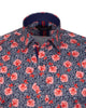 Dark Blue Rose Print Satin Cotton Shirt with Matching Handkerchief