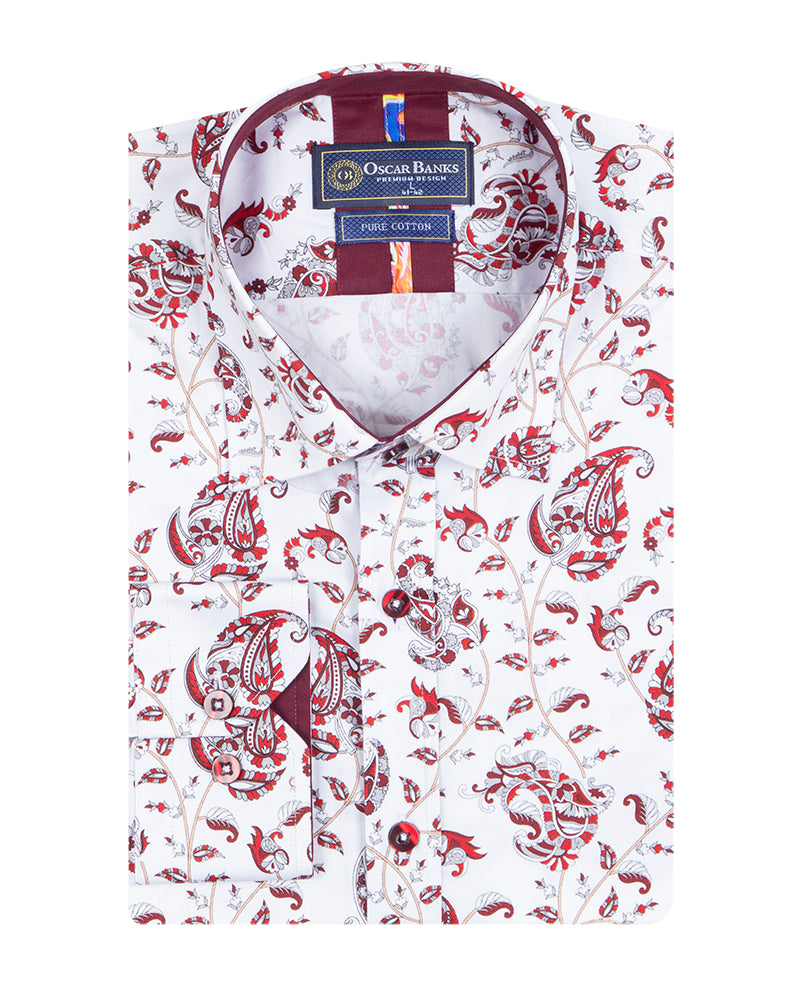 White Paisley Print Shirt with Matching Handkerchief