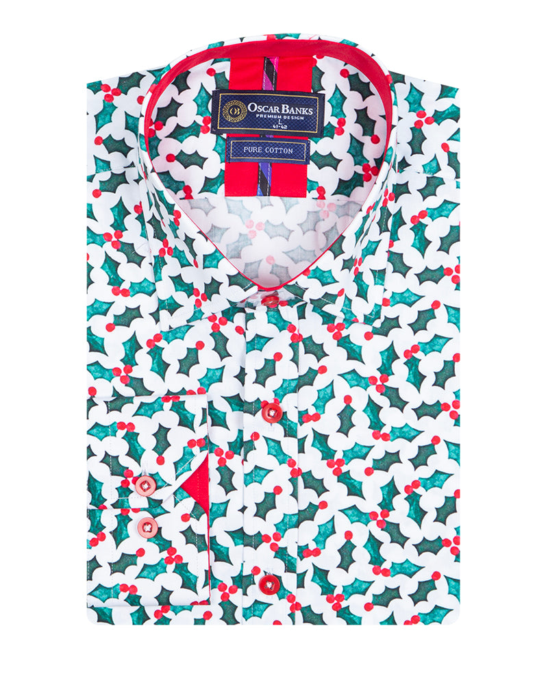 Holly Leaf Print Shirt with Matching Handkerchief