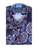 Dark Blue Paisley Print Shirt with Matching Handkerchief