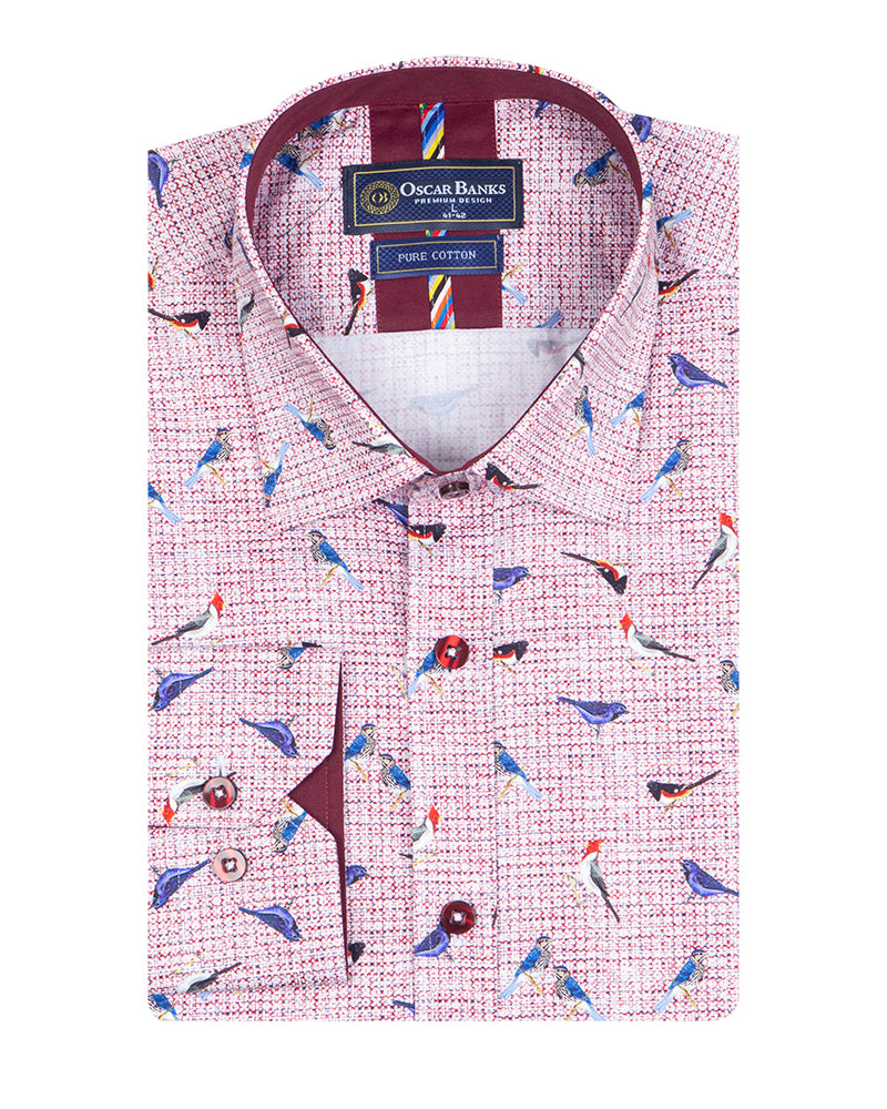 Bird Print Shirt with Matching Handkerchief