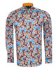 Blue Cat Print Satin Cotton Shirt with Matching Handkerchief