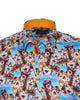Blue Cat Print Satin Cotton Shirt with Matching Handkerchief
