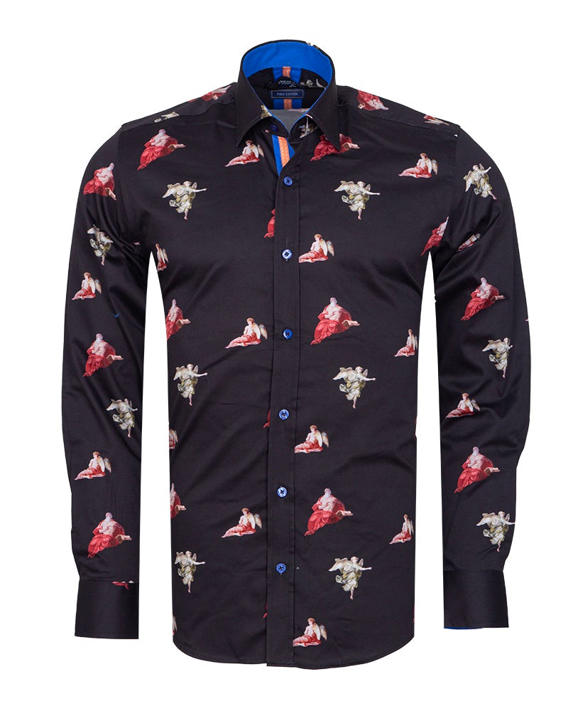 Black Historic Masterpiece Print Men's Shirt with Matching Handkerchief