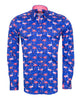 Dark Blue Flamingo Print Men's Shirt with Matching Handkerchief