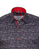 Dark Blue Paisley Print Shirt with Matching Handkerchief