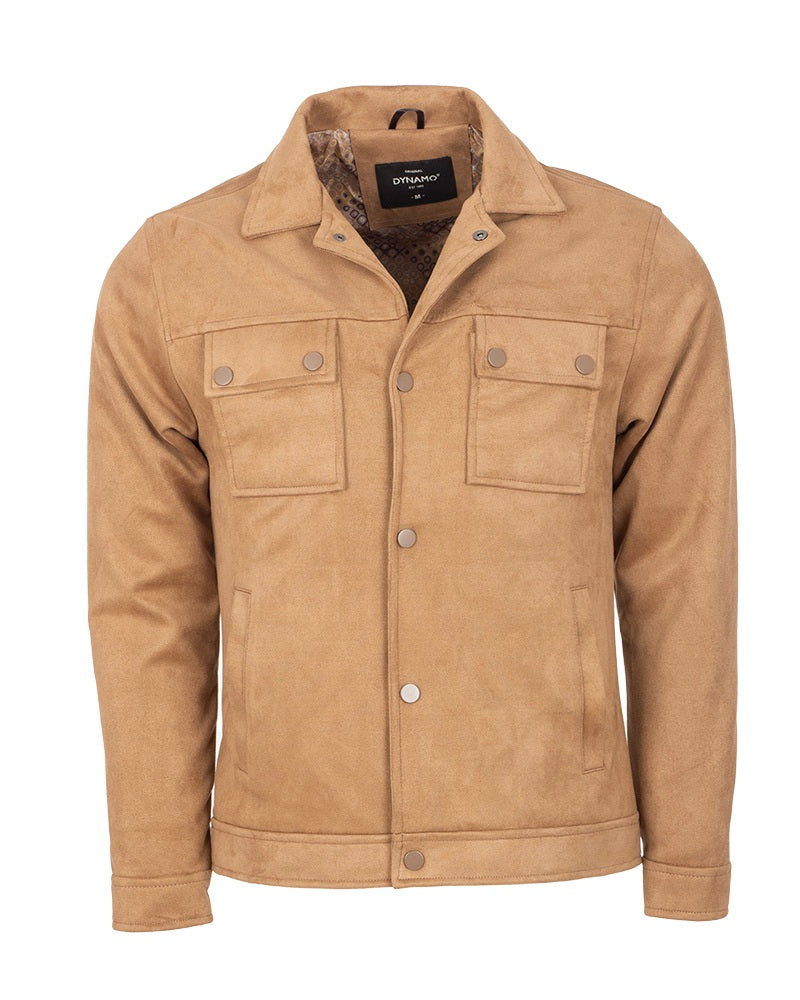 Beige Suede-Effect Buttoned Jacket