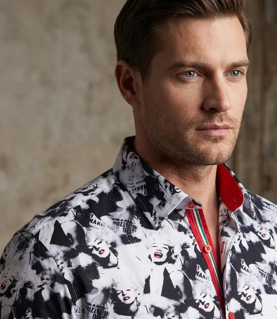 Iconic Hollywood Legend Print Men's Shirt with Matching Handkerchief