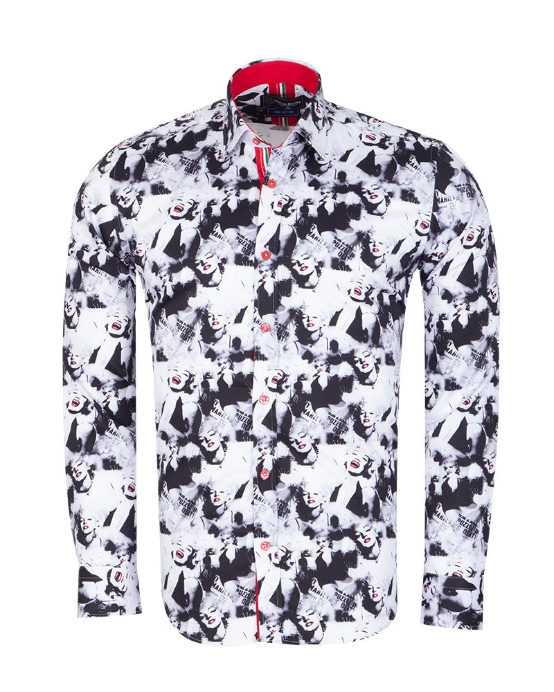 Iconic Hollywood Legend Print Men's Shirt with Matching Handkerchief-Makrom