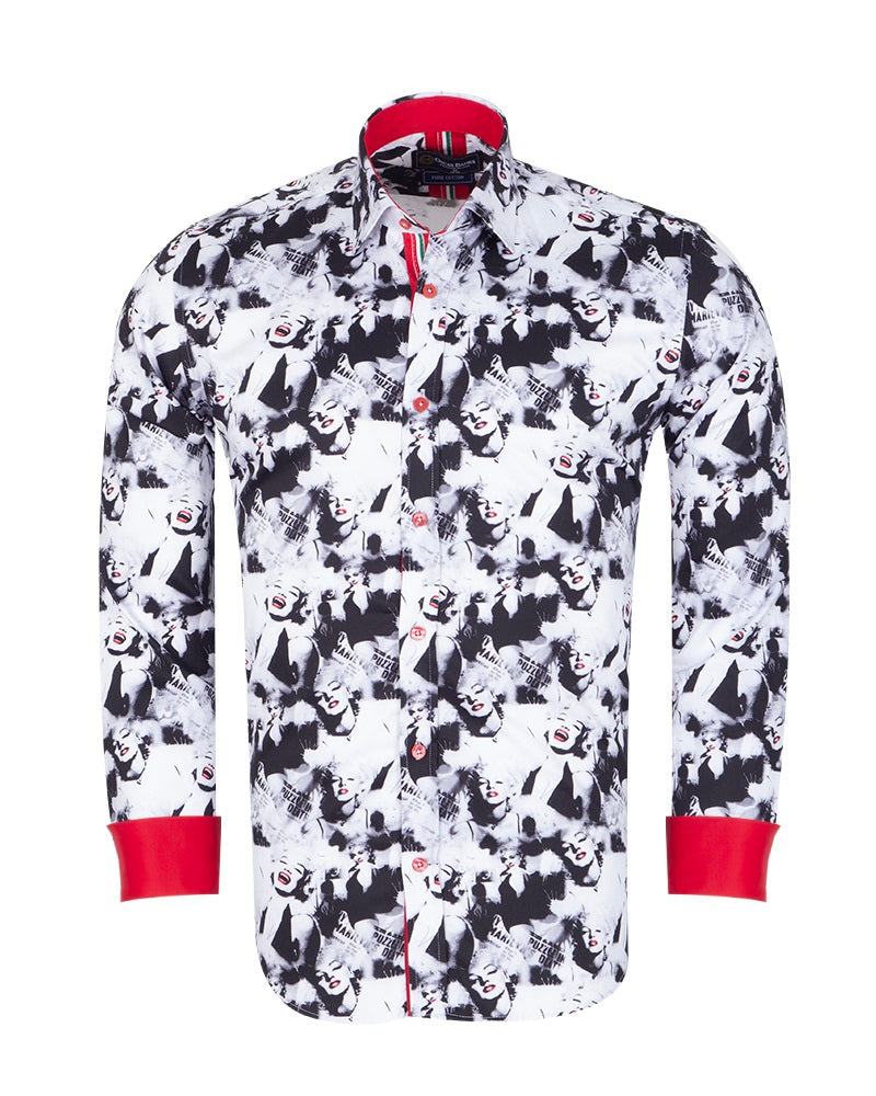 Iconic Hollywood Legend Print Men's Shirt with Matching Handkerchief-Makrom
