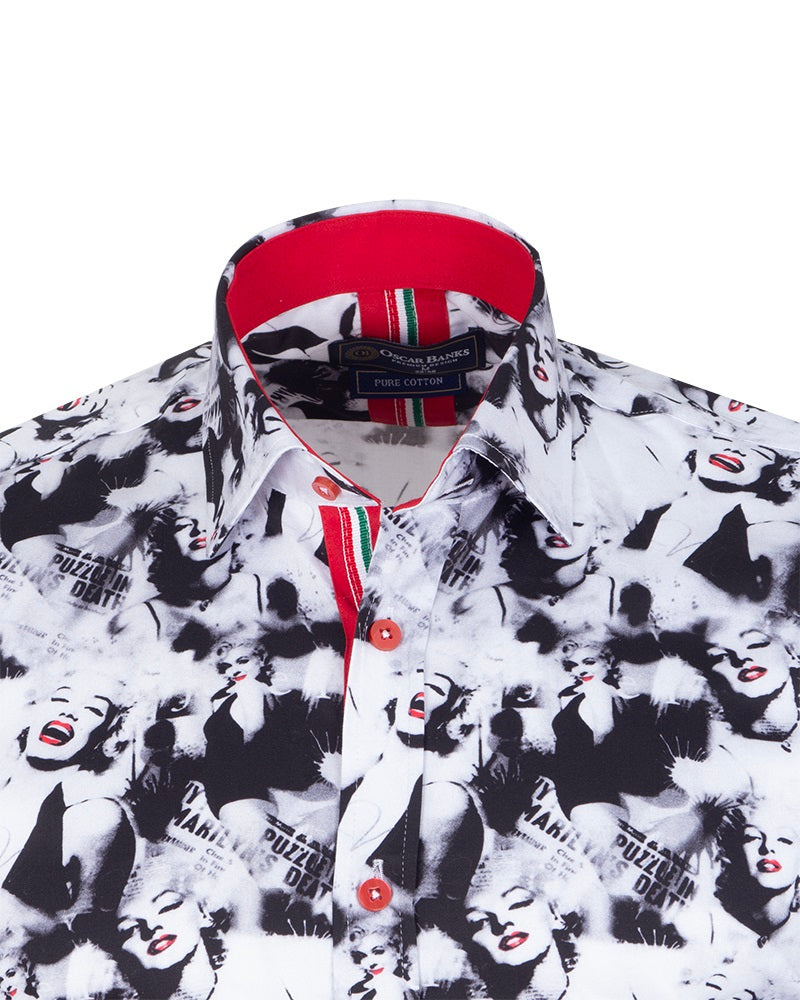 Iconic Hollywood Legend Print Men's Shirt with Matching Handkerchief-Makrom