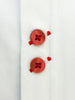 White Plain Panel Shirt with Red Dot Print Collar & Cuffs