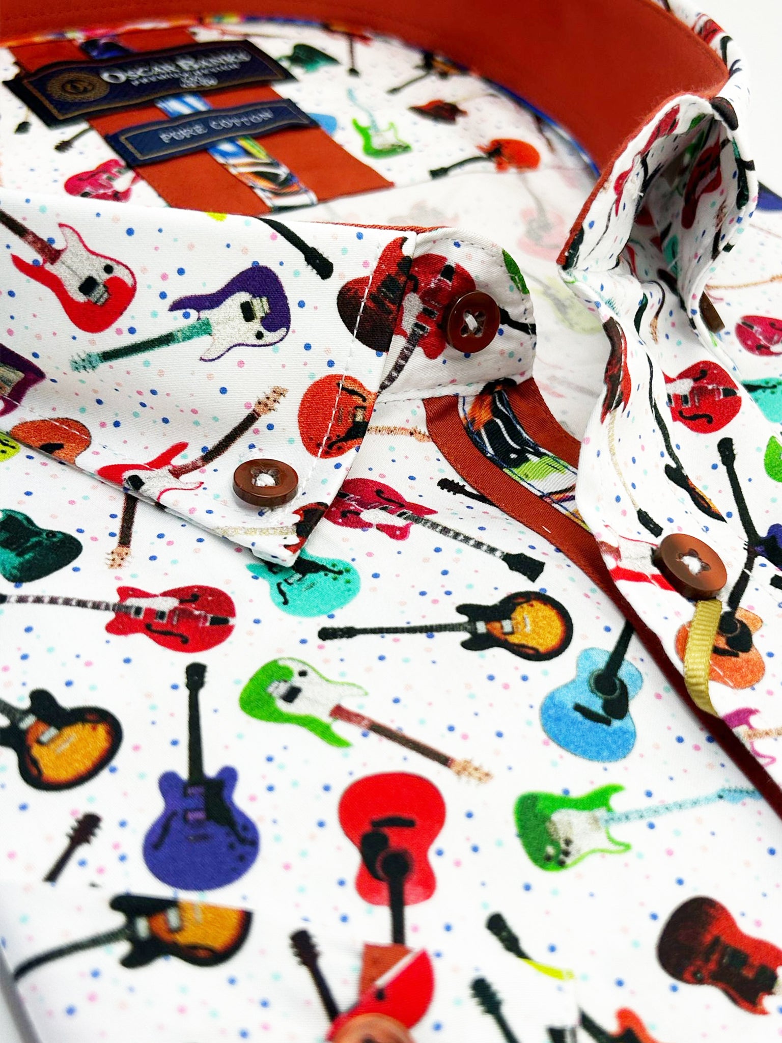 White Colourful Guitar Print Short Sleeve Shirt