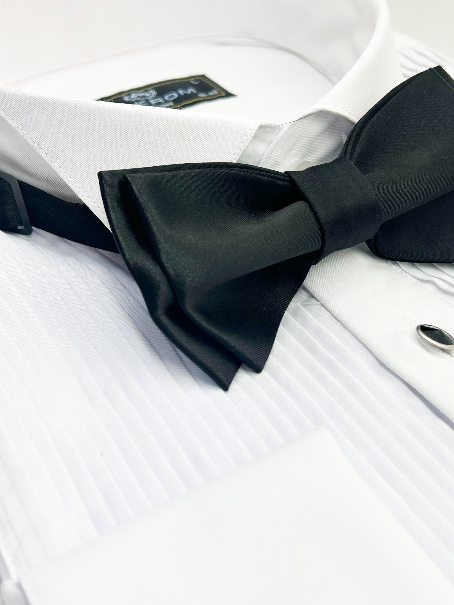Black Pleated Dress Shirt with Bow Tie