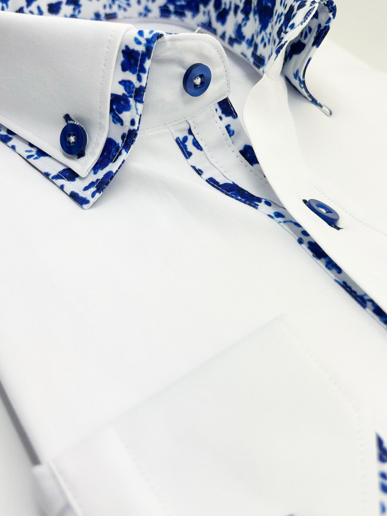 White Floral Double Collar Men's Shirt