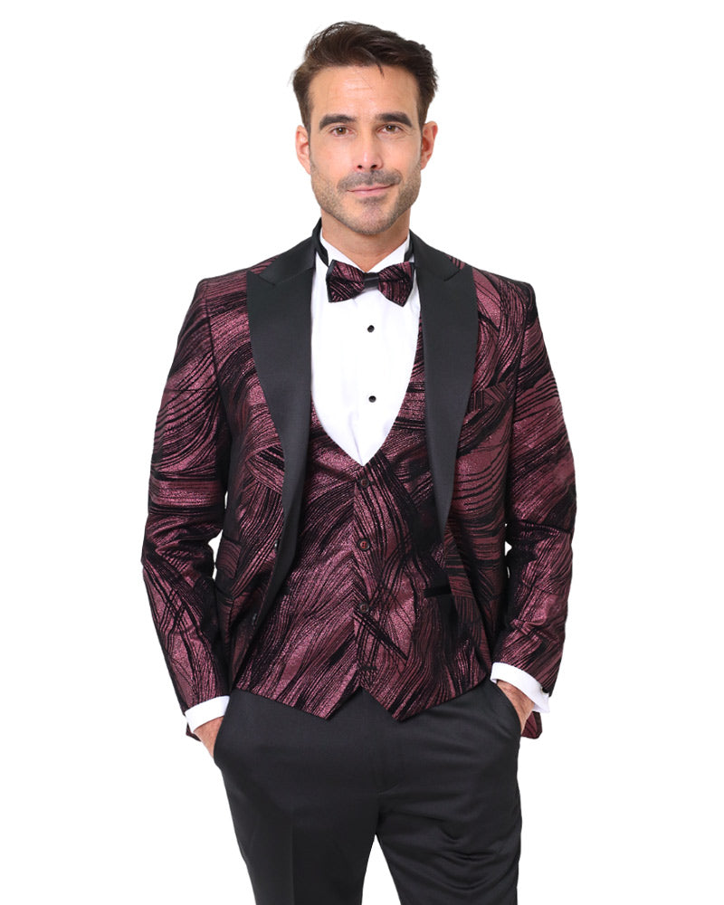 Burgundy Fashion Men's 4 Piece Textured Suit