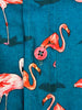 Green Flamingo Print Men's Shirt with Matching Handkerchief