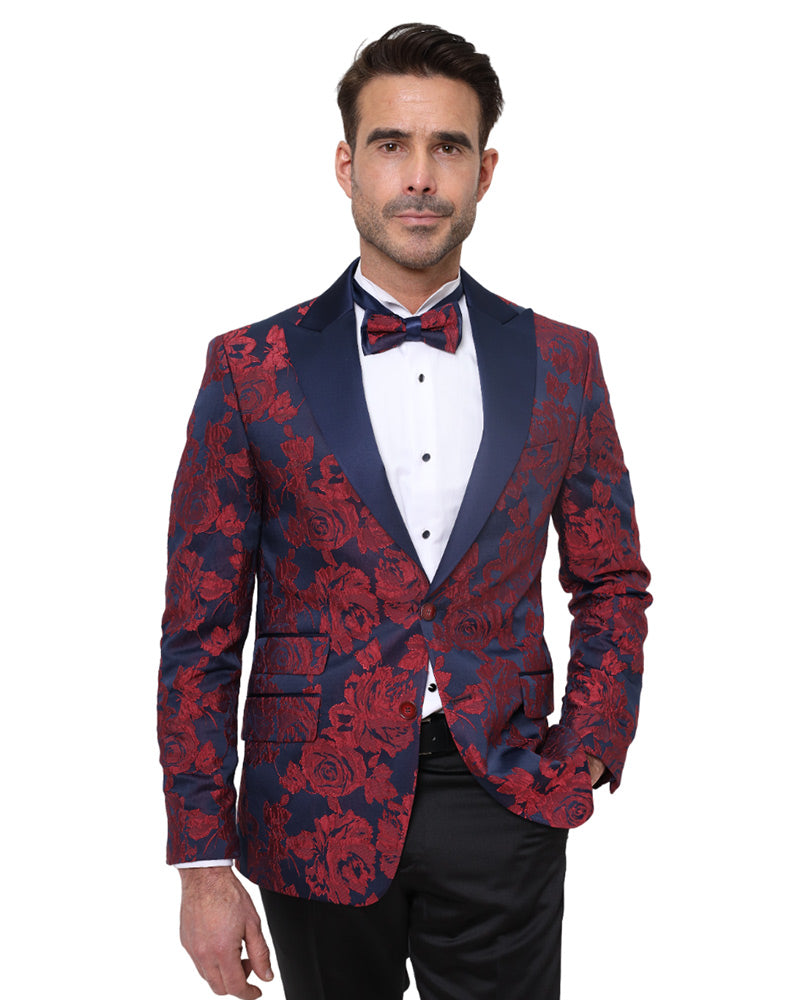 Red Rose Design Blazer with Contrasting Lapel & Matching Bow Tie