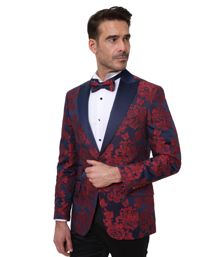 Red Rose Design Blazer with Contrasting Lapel & Matching Bow Tie