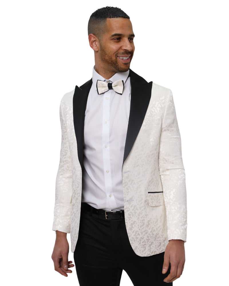 White Floral Blazer with Contrasting Lapel