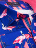 Dark Blue Flamingo Print Men's Shirt with Matching Handkerchief
