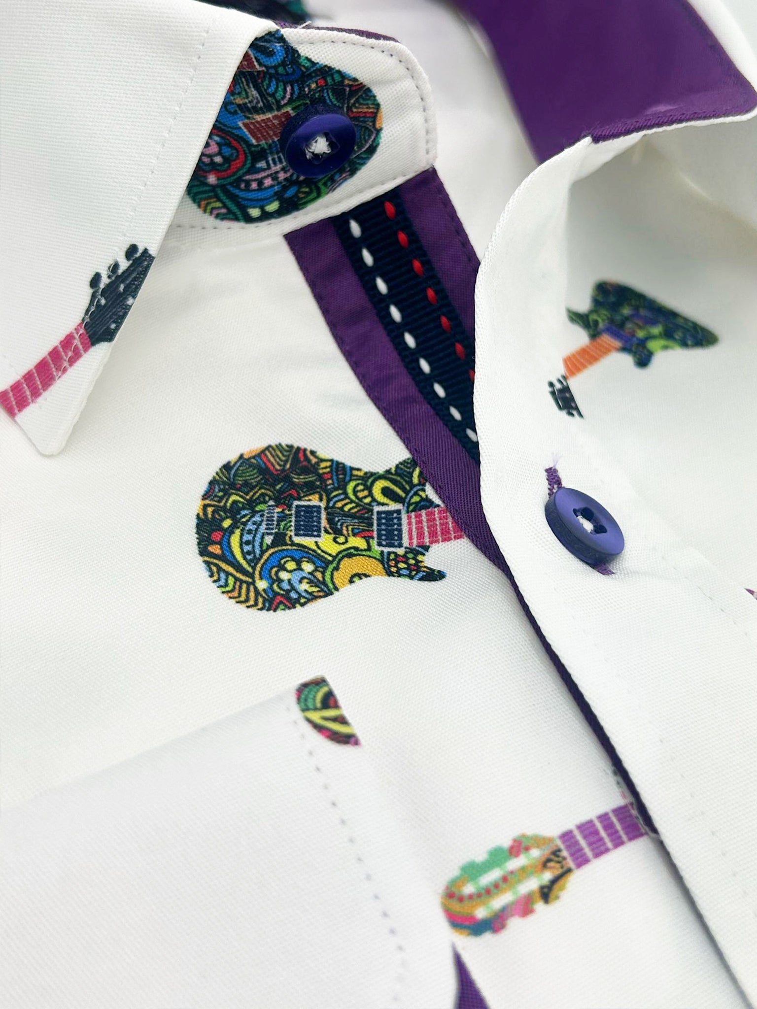 White Guitar Print Men's Shirt