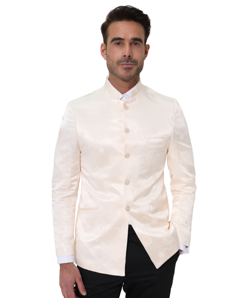 Cream 2 Piece Mandarin Suit