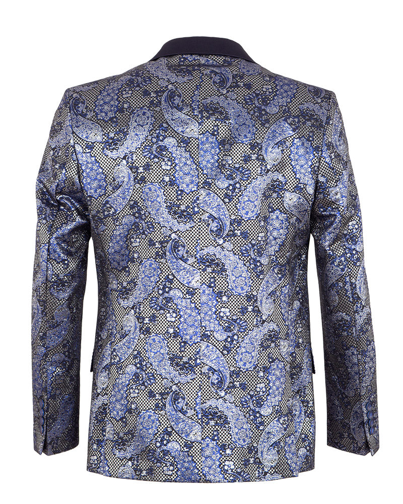 Dark Blue Paisley Flock Design Fashion Blazer & Matching Bow Tie