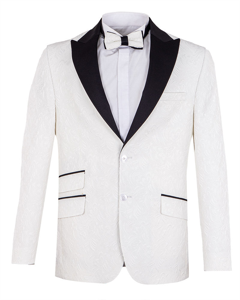 White Flock Design Blazer with Contrasting Lapel & Matching Bow Tie