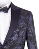 Navy & Black Floral Flock Design Blazer with Contrasting Lapel & Matching Bow Tie