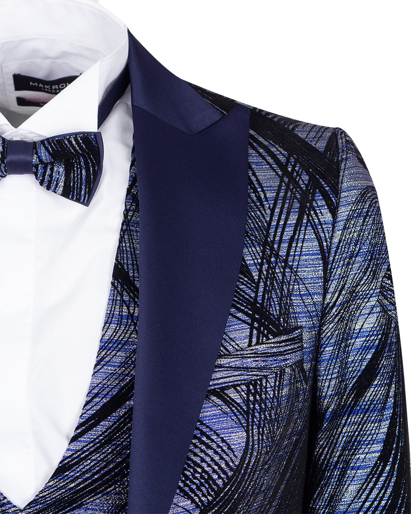 Dark Blue Fashion Men's Four Piece Textured Suit