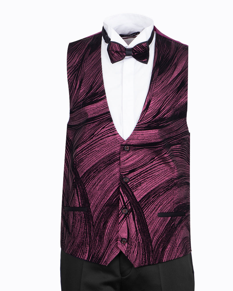Burgundy Fashion Men's Four Piece Textured Suit