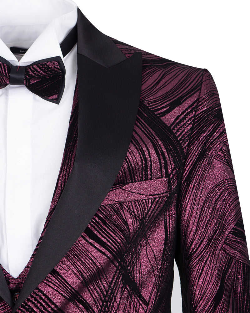 Burgundy Fashion Men's Four Piece Textured Suit