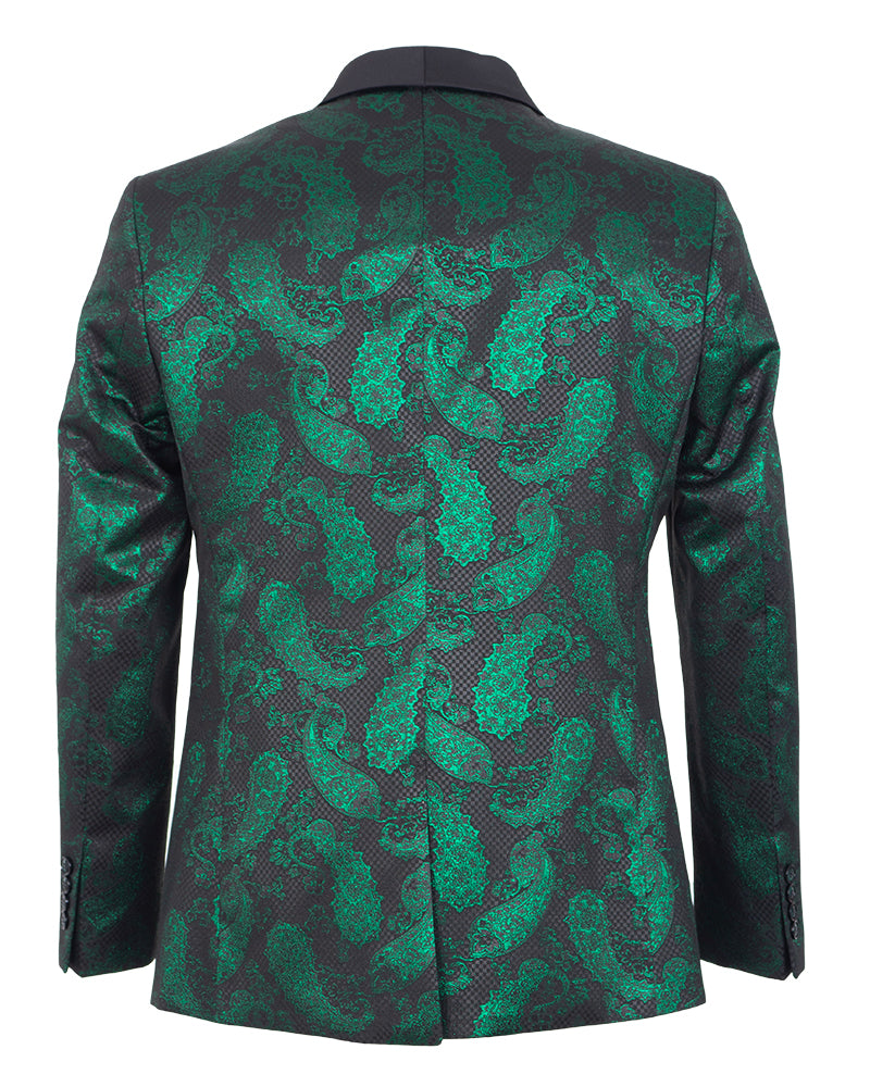 Green Paisley Contrasting Lapel Blazer & Matching Bow Tie