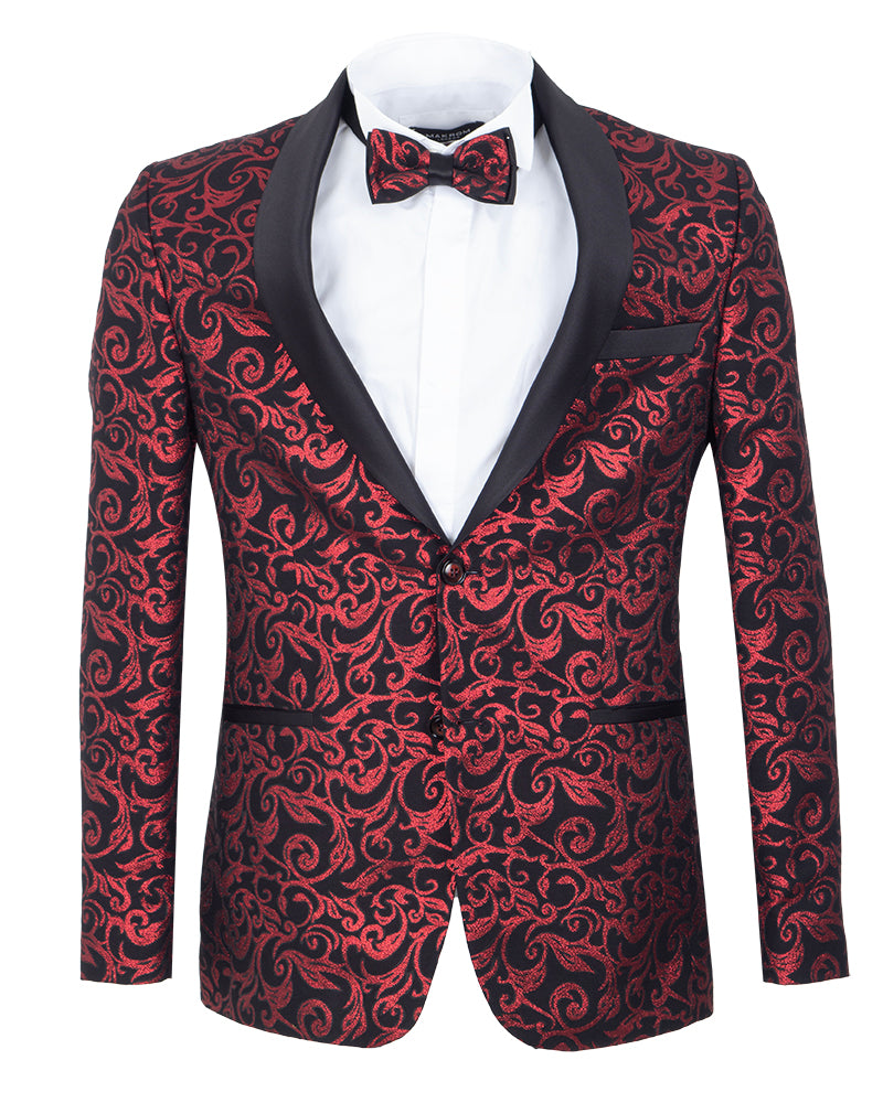 Red Floral Contrasting Lapel Blazer & Matching Bow Tie