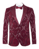 Burgundy Floral Flock Design Blazer with Contrasting Lapel & Matching Bow Tie