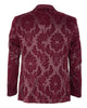Burgundy Floral Flock Design Blazer with Contrasting Lapel & Matching Bow Tie
